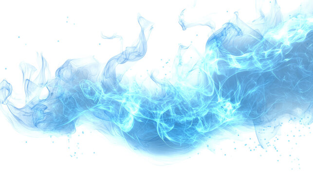 Blue fire effect, abstract background, isolated on transparent background