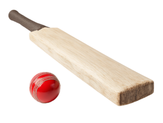Cricket bat and ball set against a clean backdrop, perfect for sport content Isolated Transparent Background, PNG
