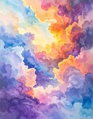 Obraz premium Colorful clouds swirl and blend, creating a dreamy, abstract skyscape with vibrant hues of purple, pink, and orange