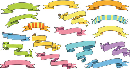 Obraz premium Hand drawn set of colorful ribbon banners and vintage scrolls with empty space for text and decorative titles for designs