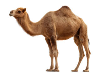 A majestic camel standing tall and proud, showcasing its impressive hump and desert adaptation Isolated Transparent Background, PNG