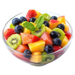 Vibrant fruit salad, fresh cut, top view, healthy food, transparent background