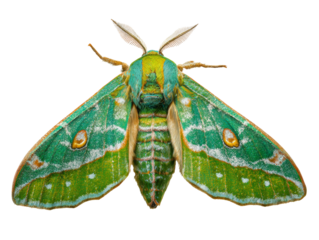 A detailed, vibrant illustration of a stunning green moth, perfect for nature enthusiasts Isolated Transparent Background, PNG