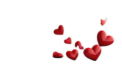 Floating red hearts isolated on transparent background