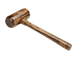 A detailed image of a wooden mallet displayed at an angle Isolated Transparent Background, PNG