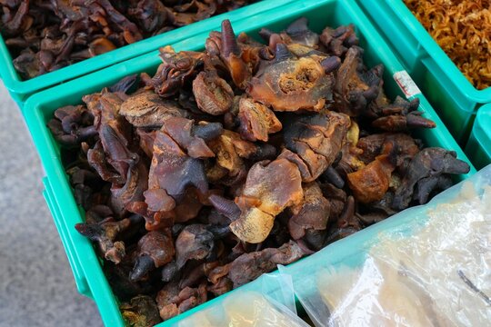 Dried conch meat at a seafood market in Yuexiu District, Guangzhou city in Guangdong, China.
