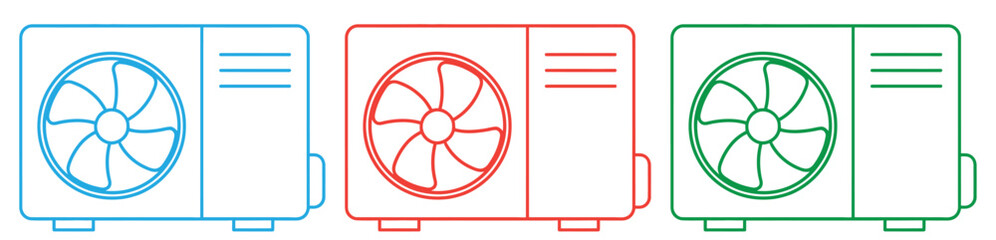 Fototapeta premium Colorful computer cooling fan icons in blue, red, green . Web Monitor icon set multiple style collection.