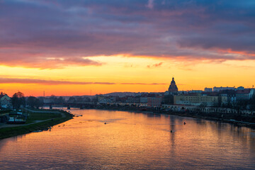 Fototapeta premium Gorzow Wielkopolski city skyline near river Warta viewed at sunset. Poland