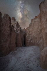 Milky Way Galaxy over a moon cave in Cathedral Gorge State Park Nevada 