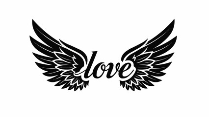 Obraz premium Black Wings With Love Word Art Graphic Design.