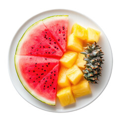 Fresh fruit platter with watermelon, pineapple, and mango on transparent background