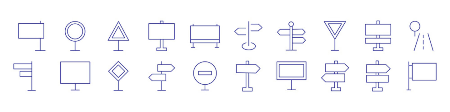 Street signs outline icon set. Guidance line icon set. Contains icons related to guidance, direction, and more. Vector illustration. editable stroke
