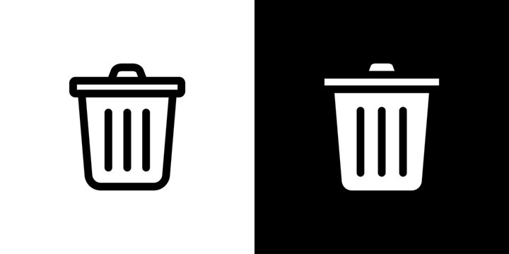 Trash Bin icon concept with flat Black White Background. Vector illustration.