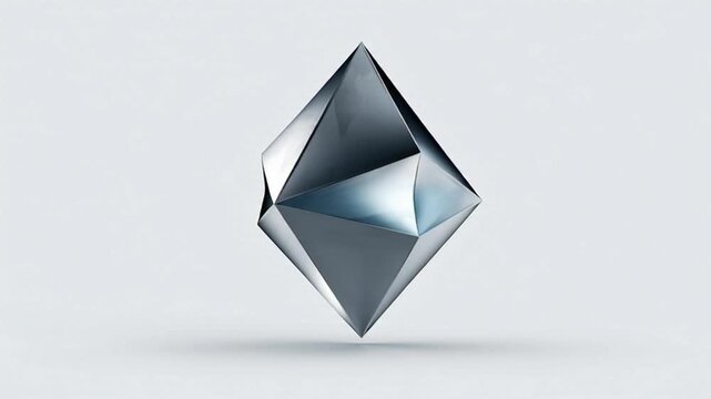 Abstract metallic geometric forms rotate and shimmer with intricate light play