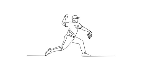 Fototapeta premium Continuous one line drawing of professional baseball player the design graphic vector illustration.