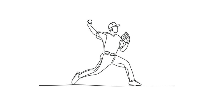 Continuous one line drawing of professional baseball player the design graphic vector illustration.