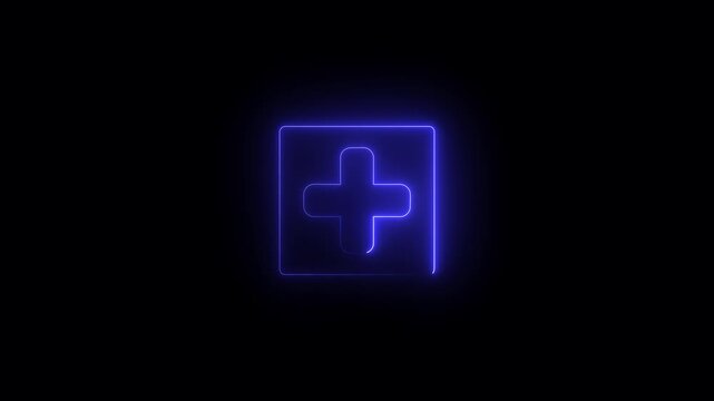 Neon glowing simple positive plus icon animation with black background.