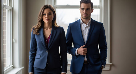 자신감 넘치는 두 사업가, 현대적인 실내