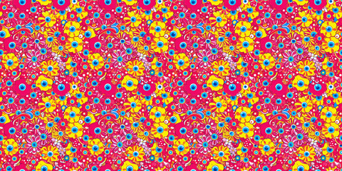 Playful seamless abstract pattern, hyper-modern style, cheerful colors, for apparel, packaging, digital backgrounds, stationery