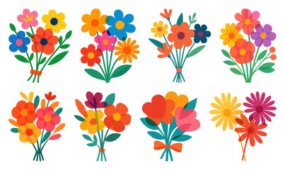 Obraz premium PNG Colorful floral bouquet illustrations element set on transparent background