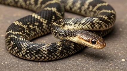 Fototapeta premium Snake on ground close-up view.