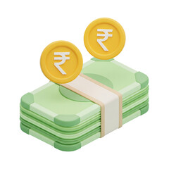 3d Indian Rupee Banknotes and Coins Stack