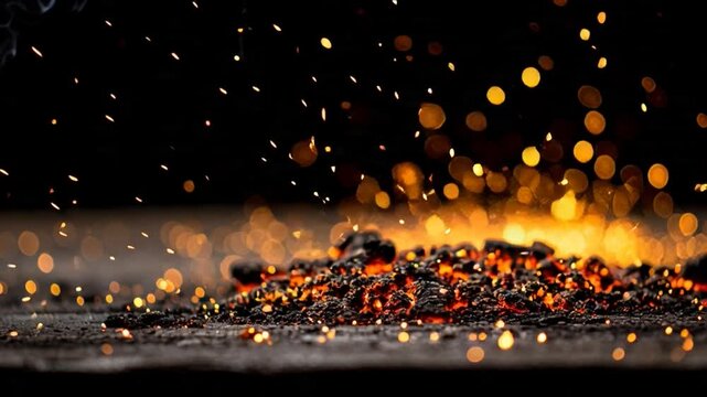Fiery Embers Glowing and Sparking with Intense Heat and Light