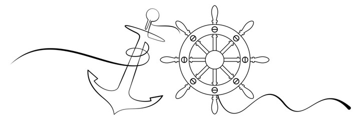 anchor and rudder of ship line art style vector.eps