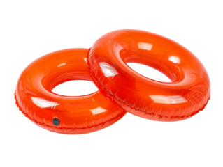 Two vibrant orange inflatable rings, perfect for floating on the water Isolated Transparent Background, PNG