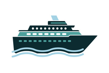 Obraz premium Stylized modern cruise ship illustration sailing gracefully on blue waves in a minimalist design