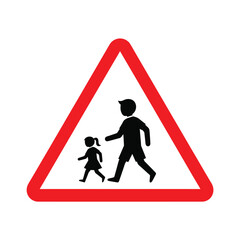 Warning sign depicting silhouette of adult and child figures walking together isolated on transparent background