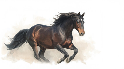 Obraz premium An illustration of a powerful Strong Horse galloping freely on blank background, symbolizing strength, freedom, and vitality.