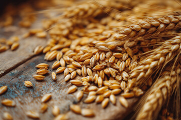 Fototapeta premium Agricultural Harvest Wheat Grains Closeup Texture Raw Organic Farming Produce