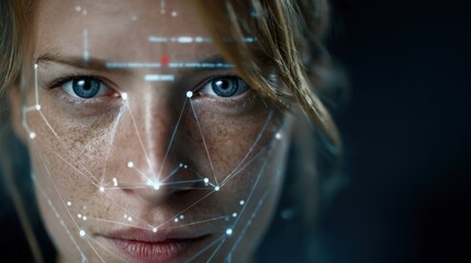 Medium shot featuring facial recognition technology analyzing a persons face to ensure accurate biometric security verification.