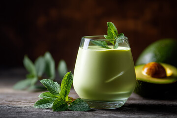 Creamy Green Avocado Milkshake in Elegant Modern Glass - Refreshing Gourmet Beverage