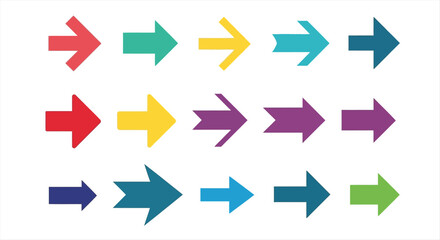 Vibrant collection of various vector arrows pointing right, perfect for user interface design
