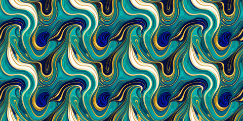 Obraz premium Stylish fluid marble pattern, emerald, sapphire, gold, perfect for wallpaper, backgrounds, design