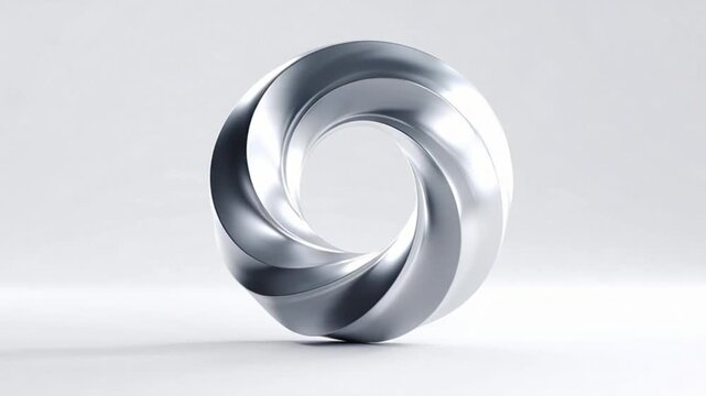 Seamless loop of a metallic m?bius strip on a white background 3d animation