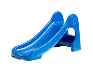 A blue slide for children, standing alone. The slide has a smooth surface. It stands on a white surface Isolated Transparent Background, PNG