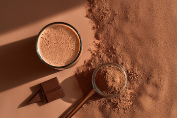 Monochrome Chocolate Milkshake Flat Lay - Minimalist Food Photography Composition