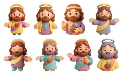 Naklejka premium PNG Cute 3D cartoon saints with various poses, element set on transparent background