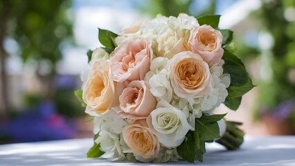 Elegant Peach and White Rose Bouquet with Fresh Greenery for Celebrations
