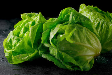 Fresh Crisp Lettuce Heads with Water Droplets - Organic Farm Produce Close-Up