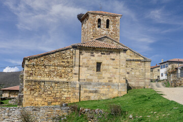 Fototapeta premium Stone facade of Santa Eulalia Church in Celada de Robledillo