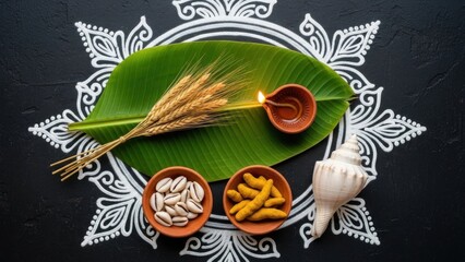 Traditional Indian Diwali celebration setup with decorative items