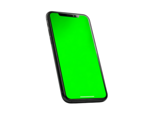 Modern smartphone with a bright green screen Isolated Transparent Background, PNG