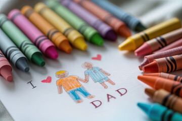 Drawing Kid Creates Heartfelt I Love Dad Crayon Artwork Expressing Affection and Family