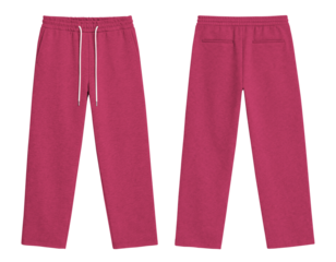 Blank Cozy Pink Sweatpants Front and Back Views Isolated on Transparent Background