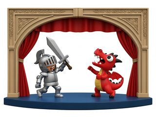 무대 위 용감한 기사와 귀여운 용 대결