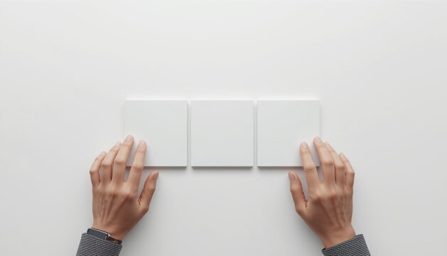 Person installing a light switch plate cover on a wall with their hands